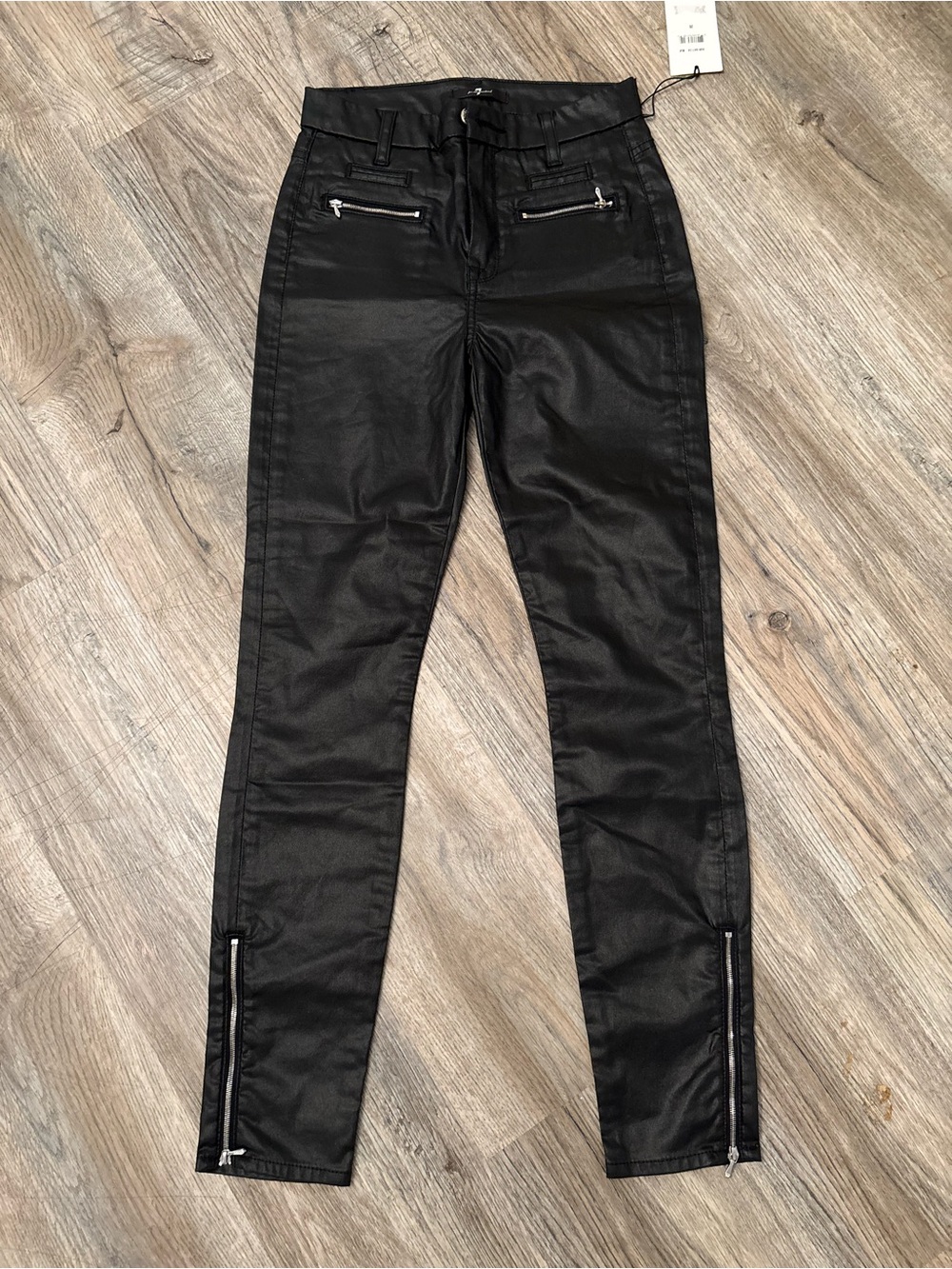 7 For All Mankind Black Coated Skinny Pants with Ankle Zips